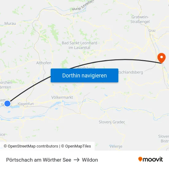 Pörtschach am Wörther See to Wildon map