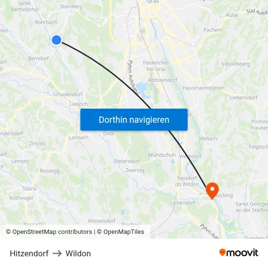 Hitzendorf to Wildon map
