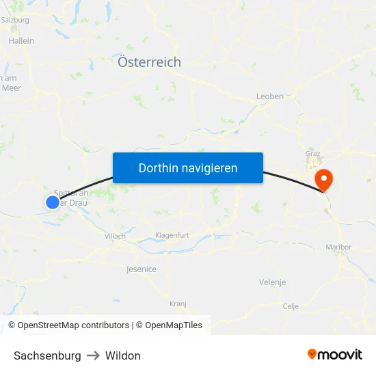Sachsenburg to Wildon map