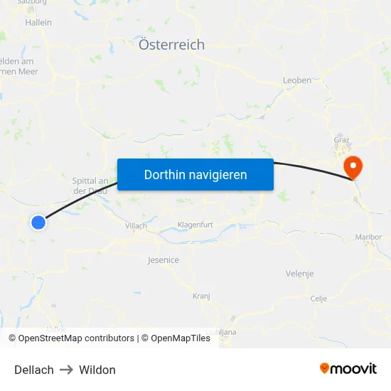 Dellach to Wildon map