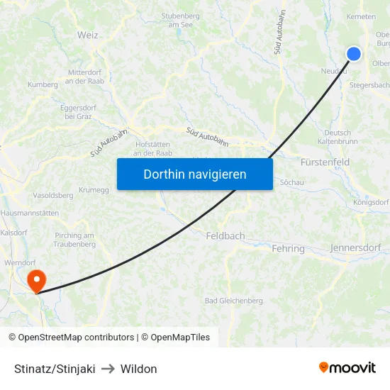 Stinatz/Stinjaki to Wildon map