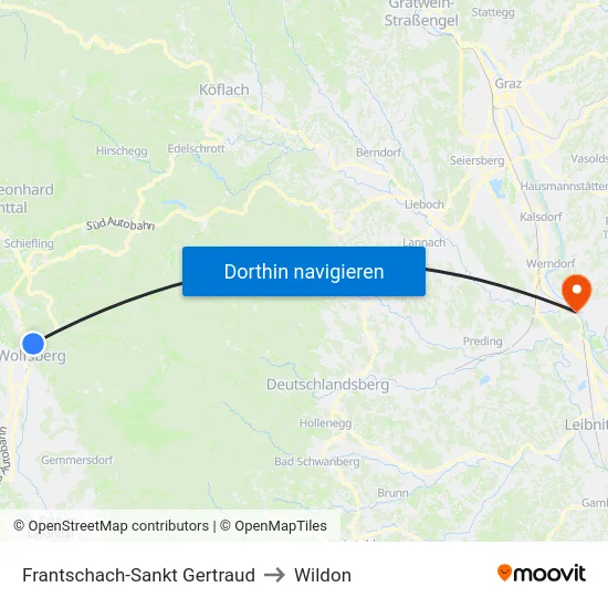 Frantschach-Sankt Gertraud to Wildon map