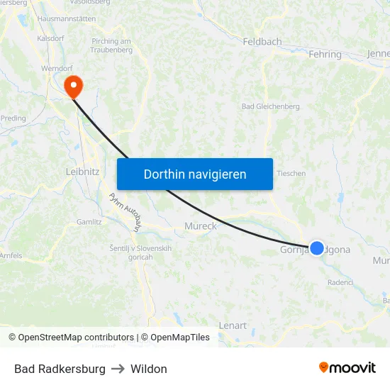 Bad Radkersburg to Wildon map