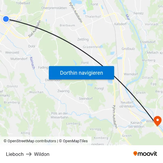 Lieboch to Wildon map