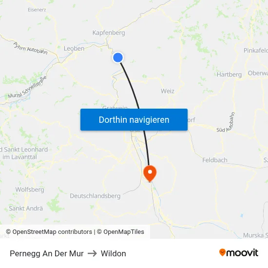 Pernegg An Der Mur to Wildon map
