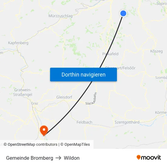 Gemeinde Bromberg to Wildon map