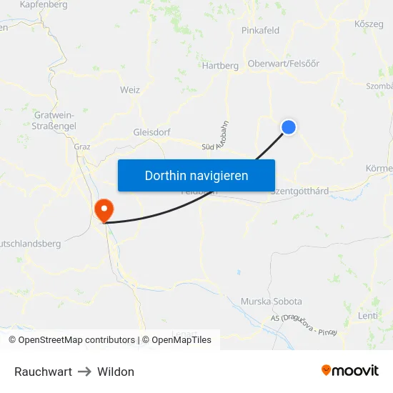 Rauchwart to Wildon map