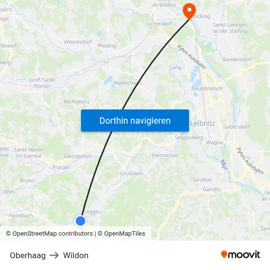 Oberhaag to Wildon map