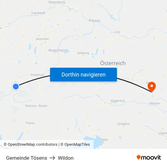Gemeinde Tösens to Wildon map