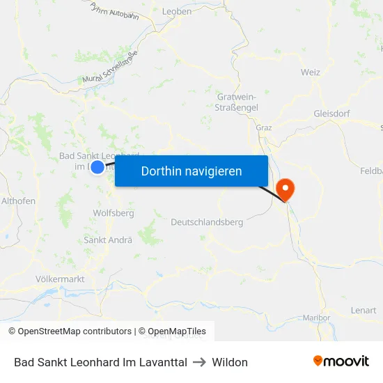 Bad Sankt Leonhard Im Lavanttal to Wildon map