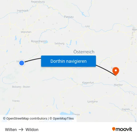 Wilten to Wildon map