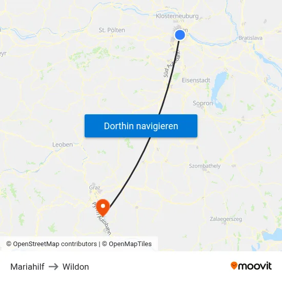 Mariahilf to Wildon map