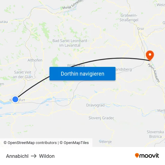 Annabichl to Wildon map