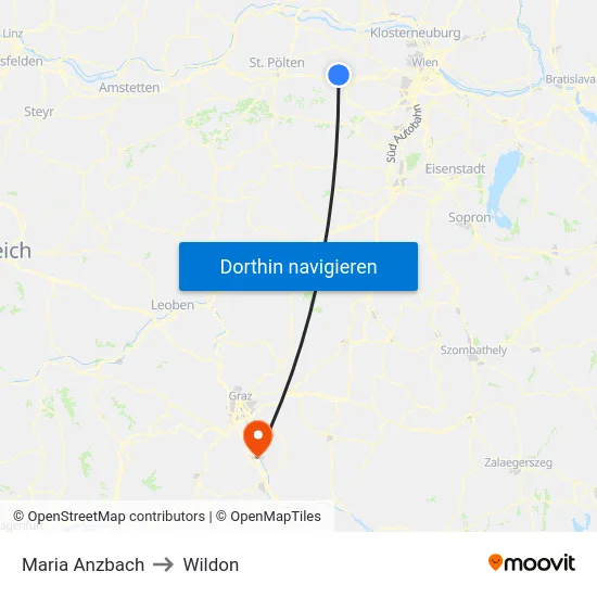 Maria Anzbach to Wildon map