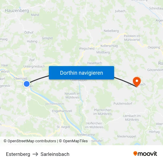 Esternberg to Sarleinsbach map