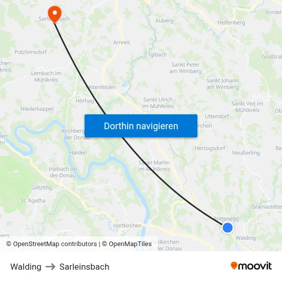 Walding to Sarleinsbach map