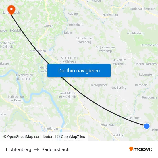Lichtenberg to Sarleinsbach map