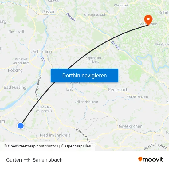 Gurten to Sarleinsbach map