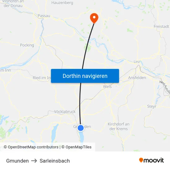 Gmunden to Sarleinsbach map