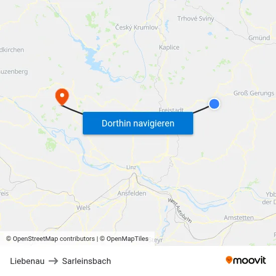 Liebenau to Sarleinsbach map