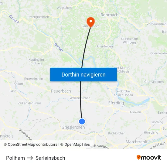 Pollham to Sarleinsbach map