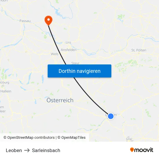 Leoben to Sarleinsbach map