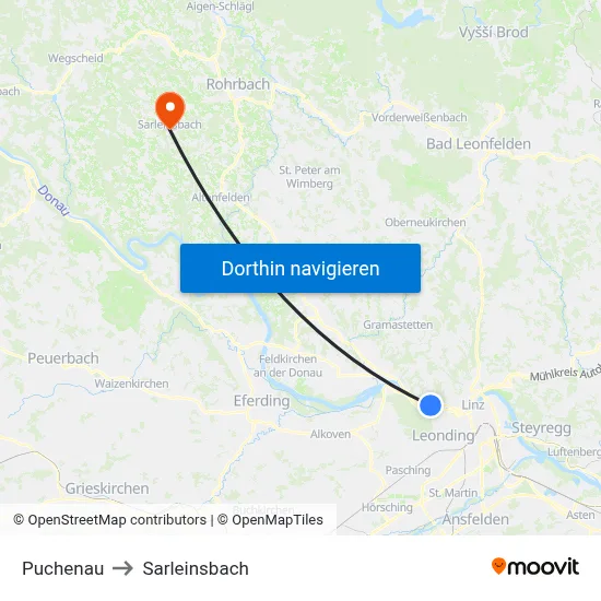 Puchenau to Sarleinsbach map