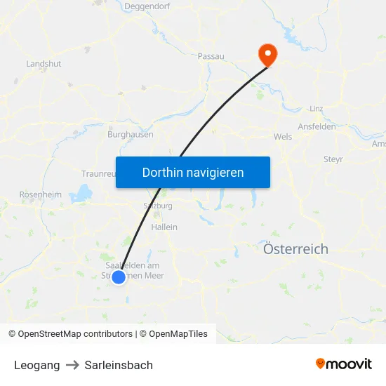 Leogang to Sarleinsbach map