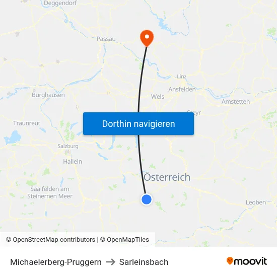 Michaelerberg-Pruggern to Sarleinsbach map