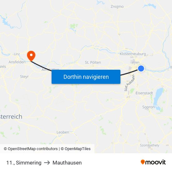 11., Simmering to Mauthausen map