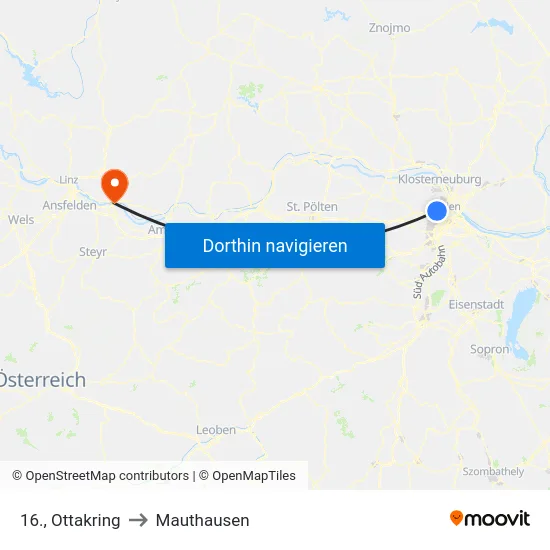 16., Ottakring to Mauthausen map