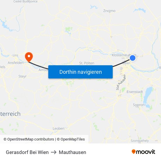 Gerasdorf Bei Wien to Mauthausen map