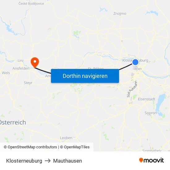 Klosterneuburg to Mauthausen map