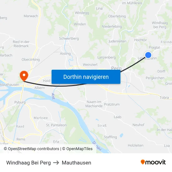 Windhaag Bei Perg to Mauthausen map
