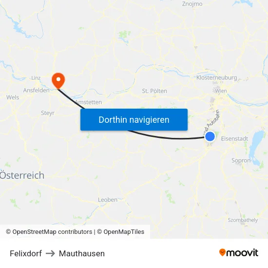 Felixdorf to Mauthausen map