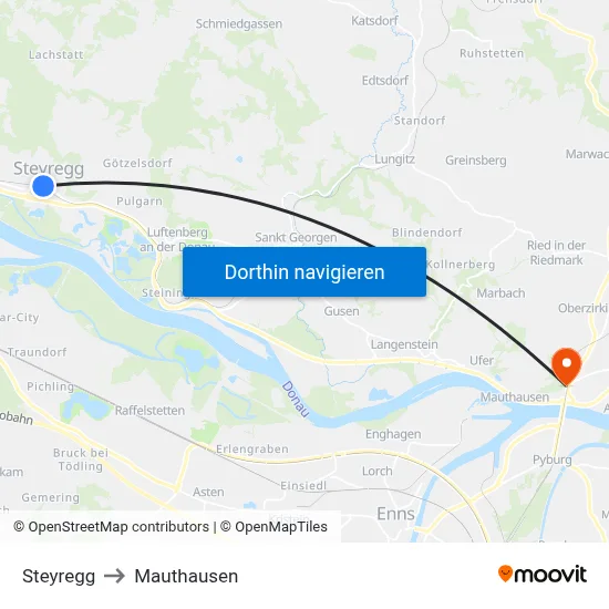 Steyregg to Mauthausen map