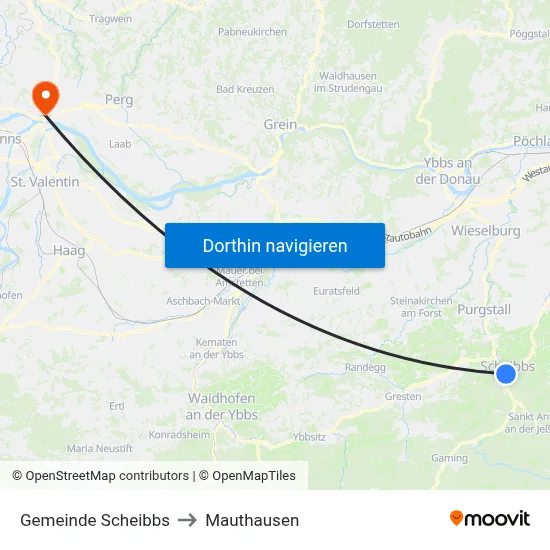 Gemeinde Scheibbs to Mauthausen map