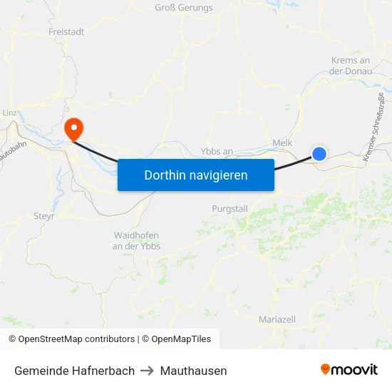 Gemeinde Hafnerbach to Mauthausen map