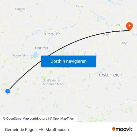 Gemeinde Fügen to Mauthausen map