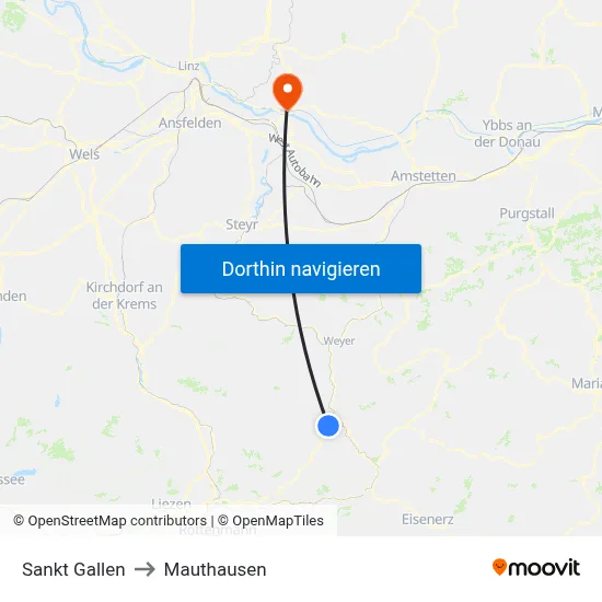 Sankt Gallen to Mauthausen map