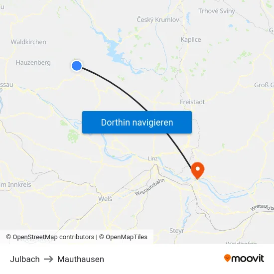 Julbach to Mauthausen map