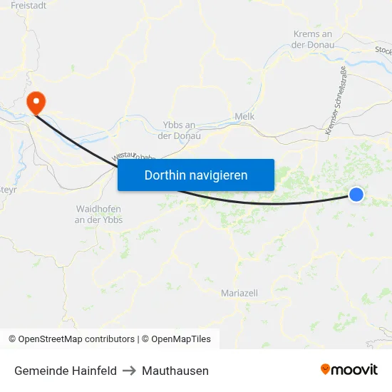 Gemeinde Hainfeld to Mauthausen map