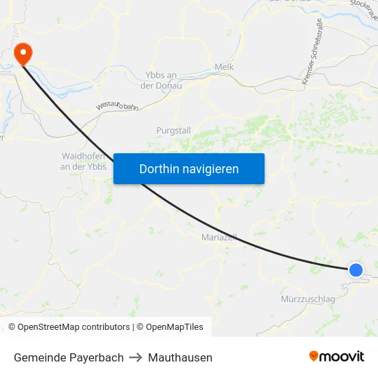 Gemeinde Payerbach to Mauthausen map