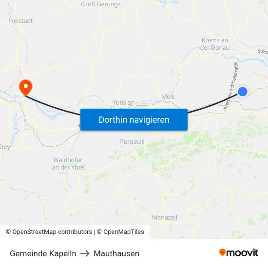 Gemeinde Kapelln to Mauthausen map