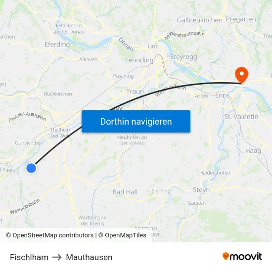 Fischlham to Mauthausen map