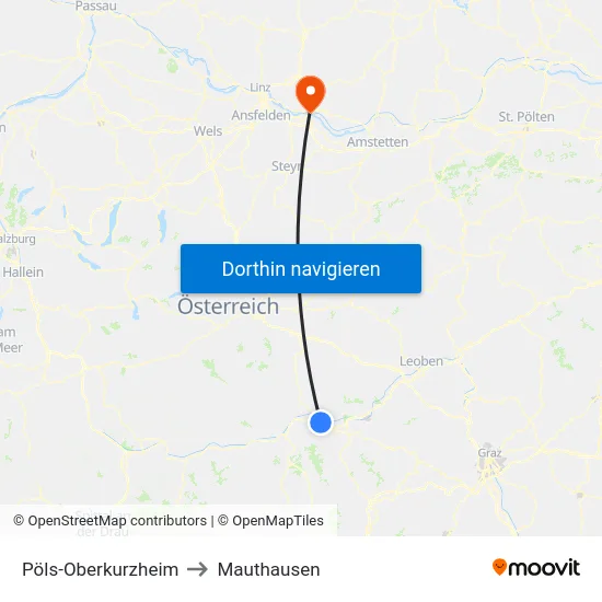 Pöls-Oberkurzheim to Mauthausen map