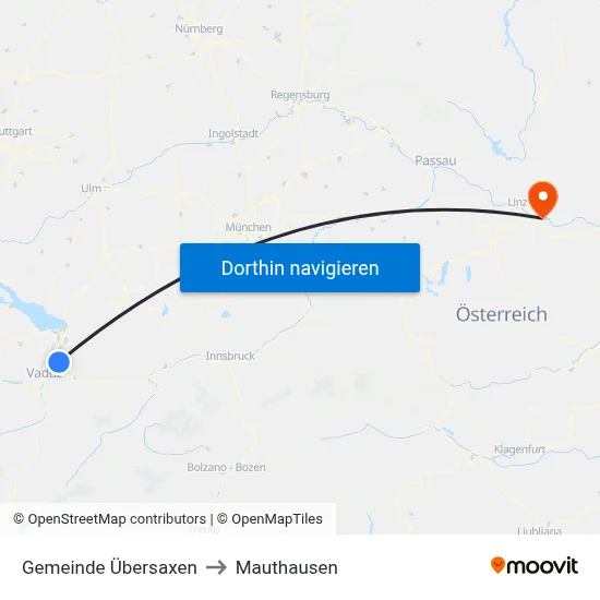 Gemeinde Übersaxen to Mauthausen map