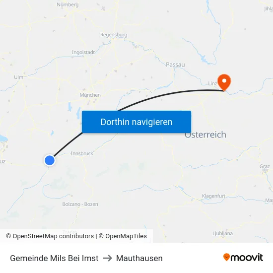 Gemeinde Mils Bei Imst to Mauthausen map
