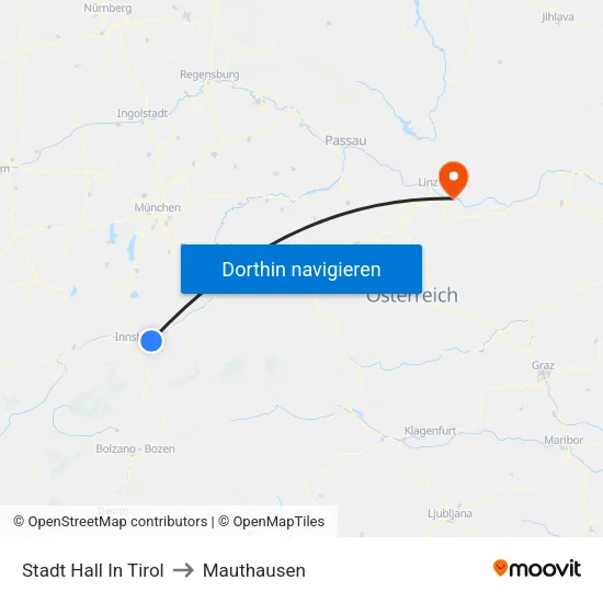 Stadt Hall In Tirol to Mauthausen map