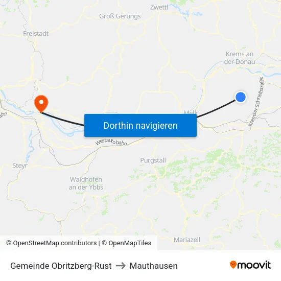 Gemeinde Obritzberg-Rust to Mauthausen map